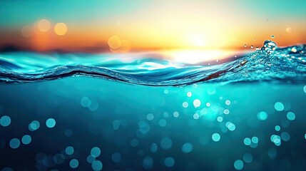 Aufkleber - Sunset over tranquil water waves with sparkling reflections.