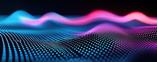 Poster - Colorful abstract waves in a digital landscape with vibrant blue and pink tones.