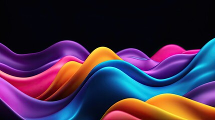 Poster - Colorful wave patterns with vibrant hues in smooth flow against a dark background.