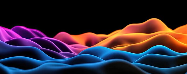 Poster - Colorful wave patterns in vibrant shades of blue, pink, and orange on a black background.