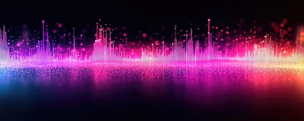 Poster - Colorful audio waveforms on a black background, vibrant abstract design.
