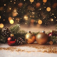Poster - Christmas glowing bokeh confetti light and glitter texture overlay for your design. Festive sparkling gold dust png. Holiday powder dust for cards, invitations, banners, advertising.