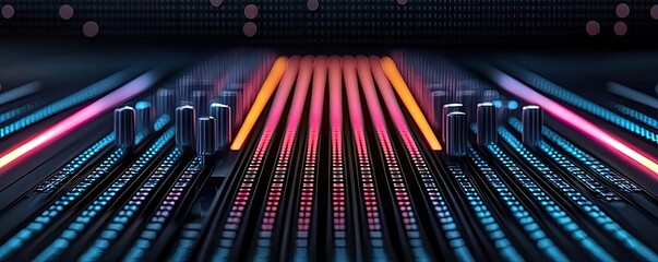 Poster - Vibrant, abstract digital pattern with colorful lines on a dark background.