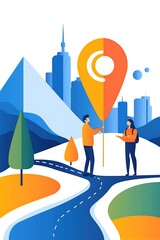 Poster - A man and a woman are standing on a road with a map in their hands