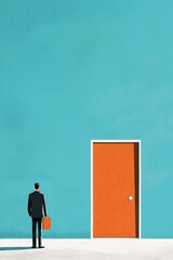 Poster - A man in a suit is standing in front of an orange door