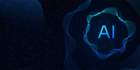 Poster - A futuristic blue digital background with wavy lines, geometric polygons, and network connections, symbolizing global communication and modern technology, perfect for web and engineering designs.