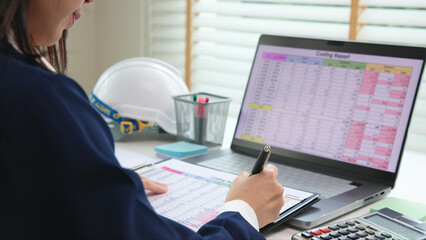 expert woman asian female people review data number costing managerial account prepare monthly actua