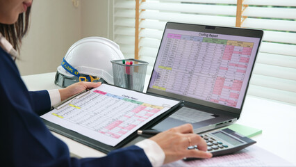 expert woman asian female people review data number costing managerial account prepare monthly actua