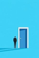 Poster - A man stands in front of a blue door
