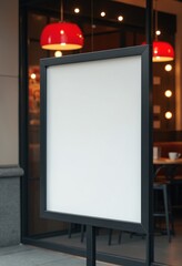 Poster - The blank white paper poster mockup displayed outside the restaurant building serves as a marketing and business concept
