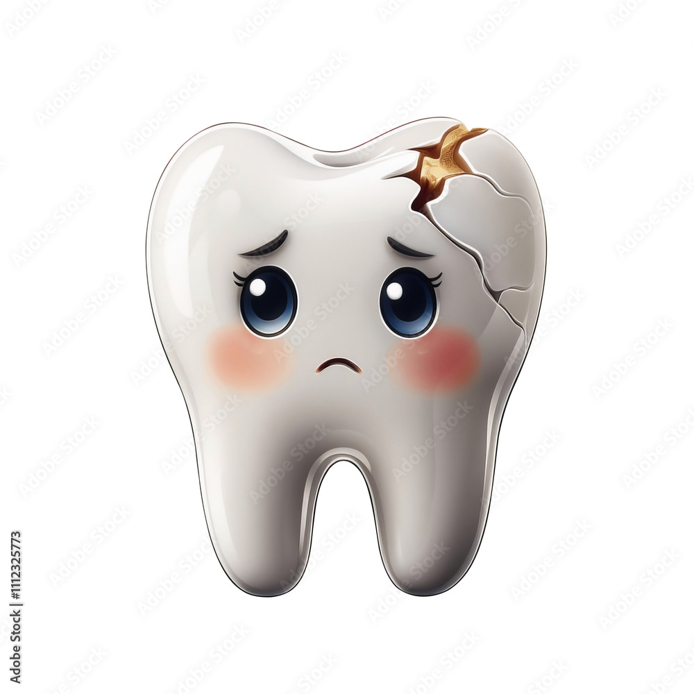 Weak Tooth Animation Sad kawaii style cartoon broken sick tooth, isolated on transparent ...