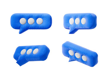 Leinwandbilder - Blue speech bubble-shaped pillows featuring white dots, isolated on a clean white background. Concept of communication, conversation, and ideas. 3D Rendering.