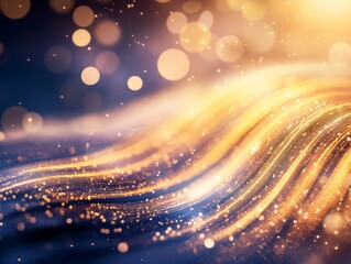 Aufkleber - Golden particles swirl gracefully against a deep navy blue backdrop. Faint light streaks enhance the composition, offering a dynamic and luxurious feel