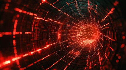 Poster - A vibrant, futuristic tunnel with glowing red lights and dynamic patterns.