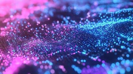 Poster - vibrant abstract background of glowing particles in blue and pink hues.