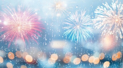 Poster - Colorful fireworks illuminate a rainy night, creating a magical atmosphere.