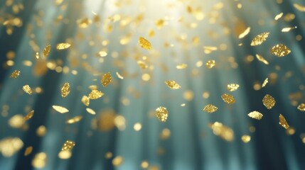 Poster - golden glittering leaves fall gently a serene background, creating a magical scene.