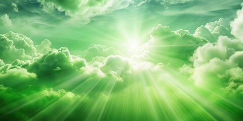 Wall Mural - green top right clouds and light rays abstract background, green, clouds, light rays, abstract, back