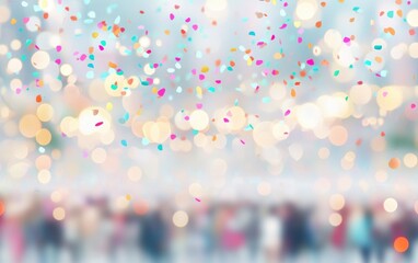 Wall Mural - Colorful confetti a blurred celebration background creating a festive atmosphere.