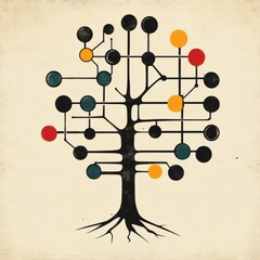 Poster - Abstract tree design with colorful nodes representing growth and connection.