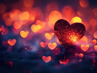 Poster - sparkling heart with glowing bokeh in the background, perfect for romantic themes.