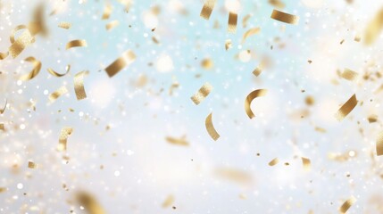 Wall Mural - Golden confetti falling a blurred festive background for celebrations.