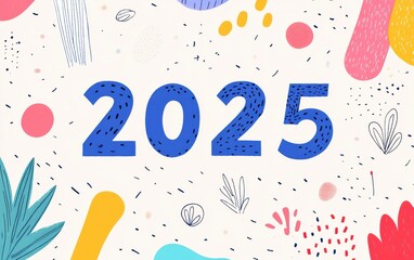 Poster - Colorful abstract design the year 2025 in bold typography.