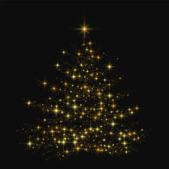 Wall Mural - gold glitter christmas tree. vector light effect