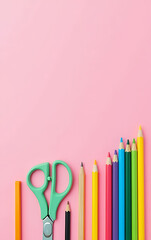 Poster - School supply essentials are displayed vertically against a soft pink background in a clean and simple composition with space for branding._00001_