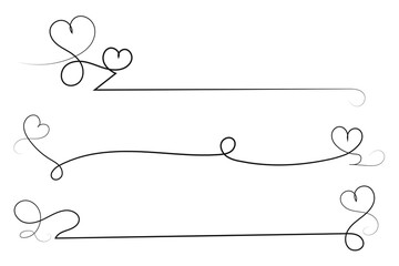 Naklejka na meble Filigree curly Calligraphic Heart, Fancy Line hearts divider and separator line Swirls, curve romantic love ornate, Valentine's Day flourish Swirl, Calligraphy lettering thin lines hearts scroll 