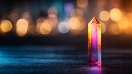 Leinwandbilder - A crystal prism sits against a dark background, refracting bright rainbow colors that dance across the surface, creating a stunning visual contrast and depth