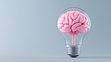 Poster - A light bulb with a brain design, symbolizing creativity, innovation, and new ideas, set against a neutral grey background.