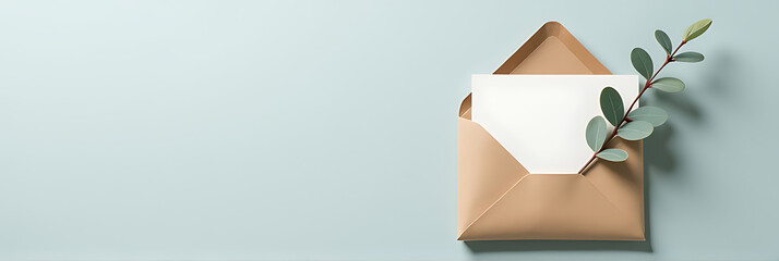 Aufkleber - A pastel grey background features a paper card enveloped in a eucalyptus sprig, set against a minimalist composition with blank space nearby._00001_