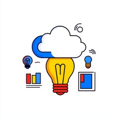 Poster - A creative depiction of a light bulb linked to clouds, representing innovative ideas and cloud technology.