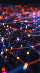 Poster - Illuminated Network Nodes Connected By Lines