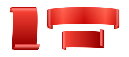 Poster - Paper or silk ribbons collection, isolated banners for sale in form of scroll. Vector badges and labels for message or announcement, horizontal and vertical advertisement for new product