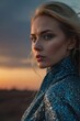 © theartofphoto - Stunning portrait of a woman at sunset in a shimmering coat