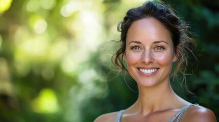 Wall Mural - a portrait of a woman with radiant skin and a relaxed smile, showcasing natural beauty and confidenc