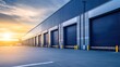 © Intach - A stunning exterior of a modern warehouse with a sleek blue-and-white design, featuring large loading bays under bright daylight