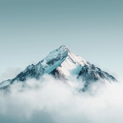 Wall Mural - Serene Summit A Snow-Capped Mountain Peak Emerging from Clouds