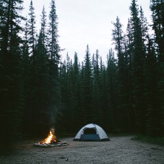 Wall Mural - Tranquil Evening Campsite in a Pine Forest Wilderness