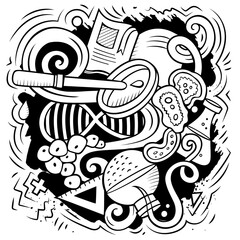 Wall Mural - science cartoon vector doodle design. funny detailed composition with lot of scientific objects and 
