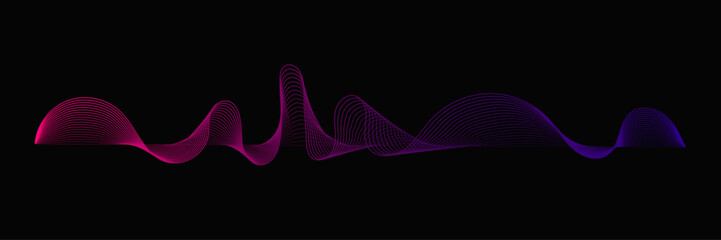Poster - vector wave dynamic music lines. blue-violet abstract lines. sound waves on a black background.