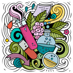 Wall Mural - science cartoon vector doodle design. funny detailed composition with lot of scientific objects and 