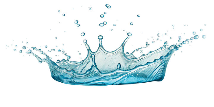 Water Splashes flow shapes with drops, shower and waves illustration isolated white color background. liquid transparent splashing with droplets, clear aqua falling or pour with air bubbles.