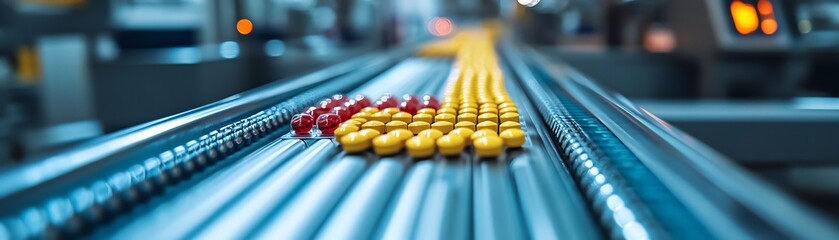 Aufkleber - Hightech pharmaceutical factory with automated conveyor systems, packaging various pills and drugs in a controlled, sterile environment