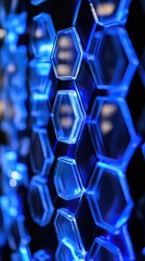 Poster - Abstract Blue Hexagonal Structure Glowing Brightly