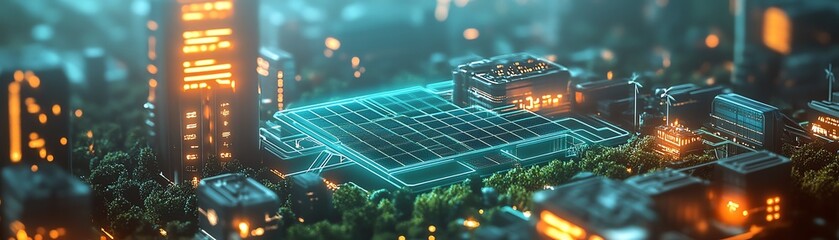 Leinwandbilder - A conceptual image of a sustainable energy system, featuring wind turbines, solar panels, and advanced green technology working together to power a clean future