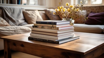 Wall Mural - living books on coffee table