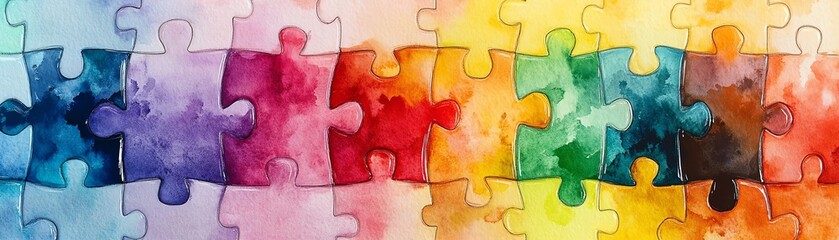 Poster - A colorful abstract design of interlocking puzzle pieces with watercolor textures